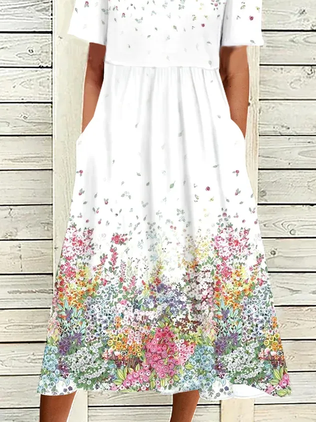 Lässig Kurzarm Stricken Kleid