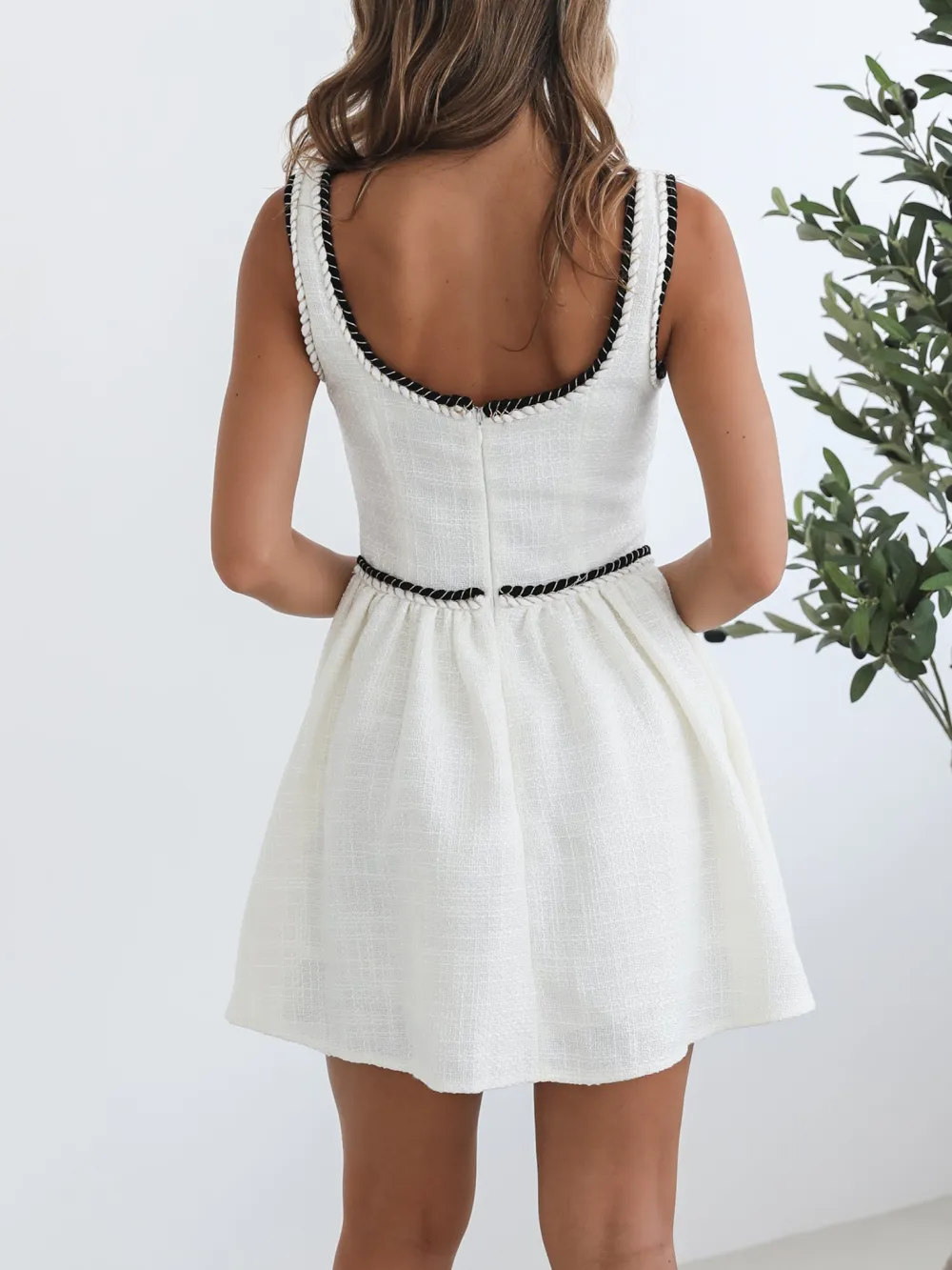 White Multi Square Collar Dress