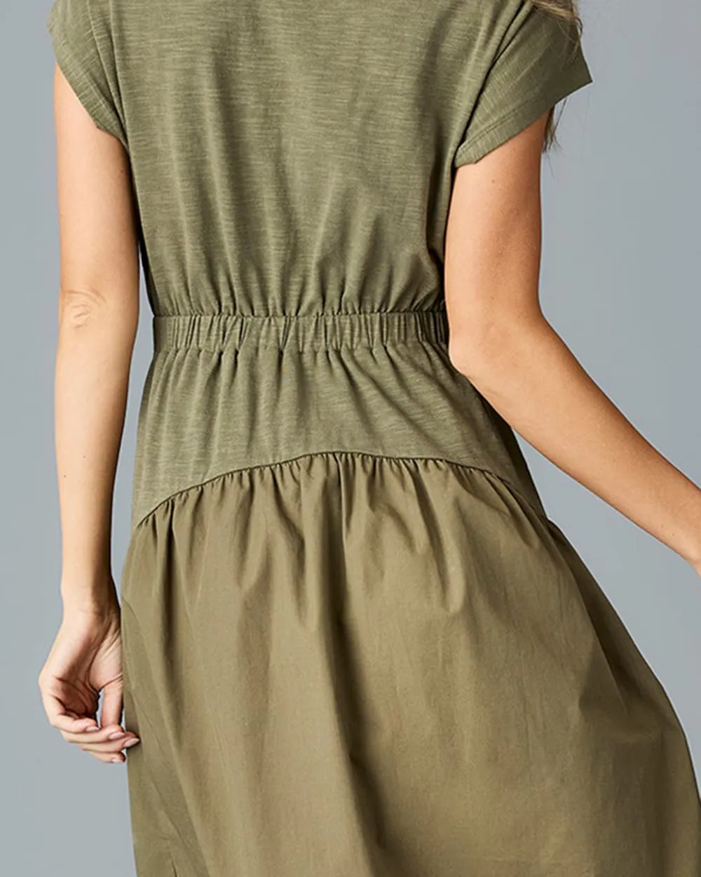 Olive Green Ruched Waist Dress