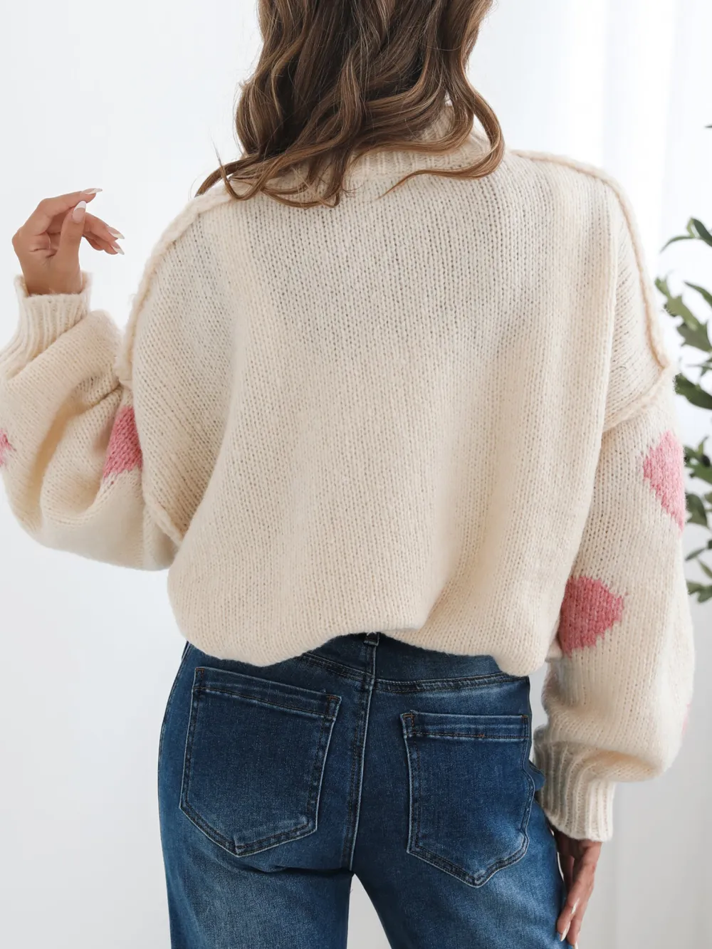 Cream Print Casual Style Knit