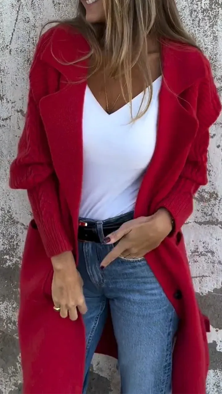 Women's Collar Patchwork Knitted Casual Coat