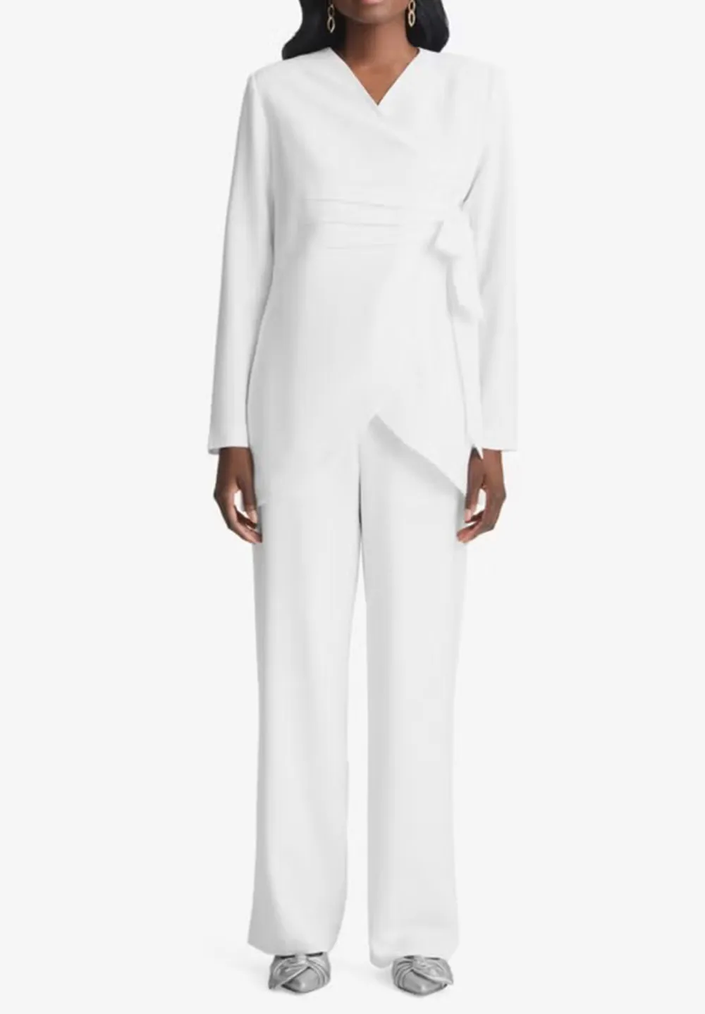 V-neck Faux Wrap Pantsuit