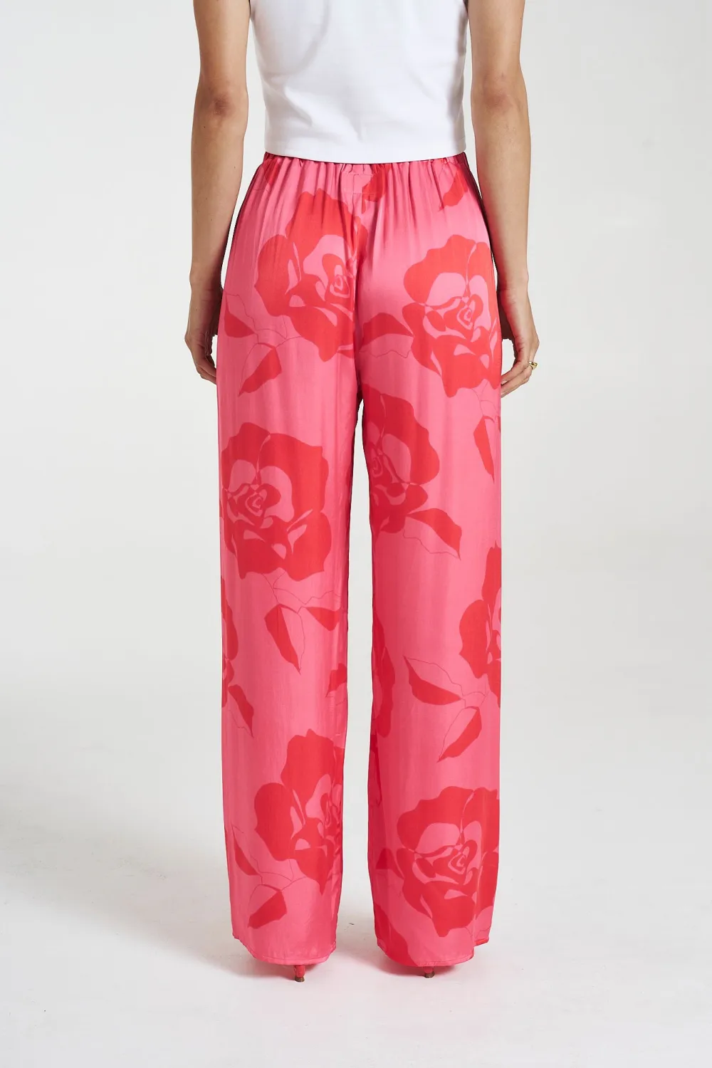 Pink Rose Print Soft Straight  Pants