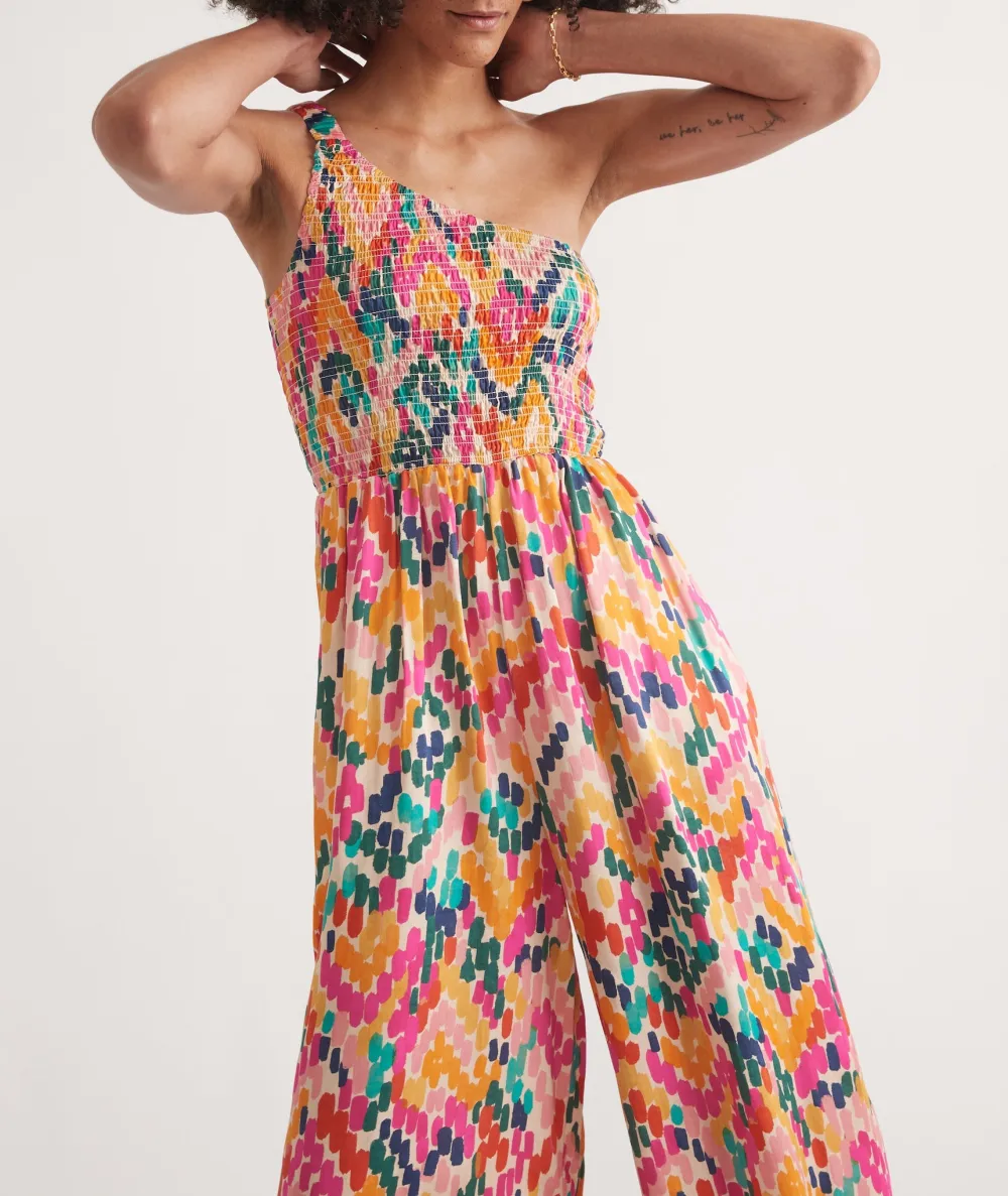 One-Shoulder Floral Print Jumpsuit