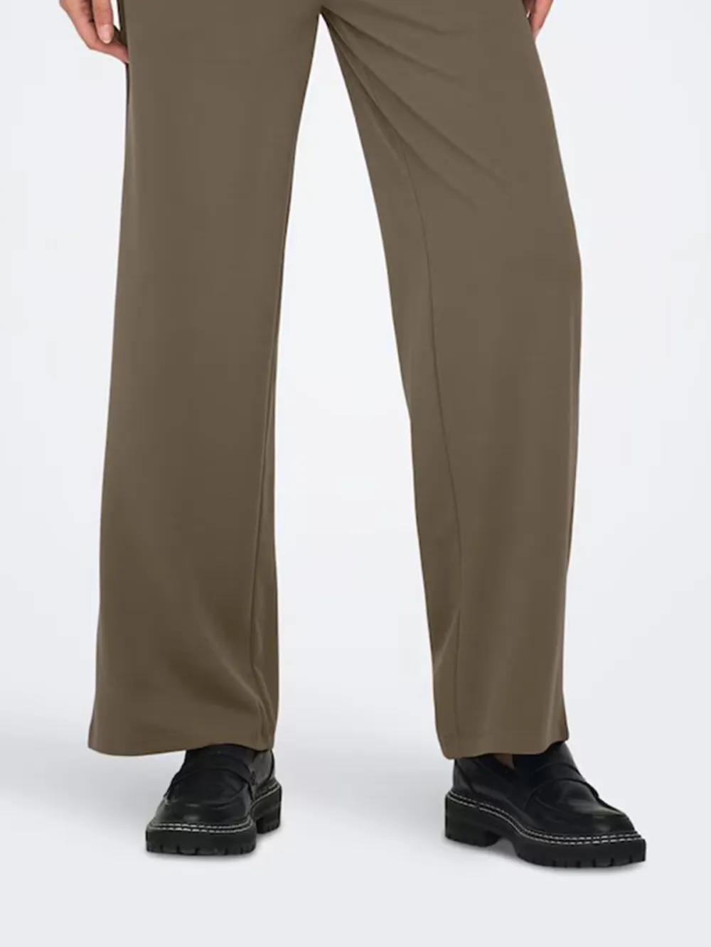 Wide-Leg Smooth Fabric Casual Style Pants