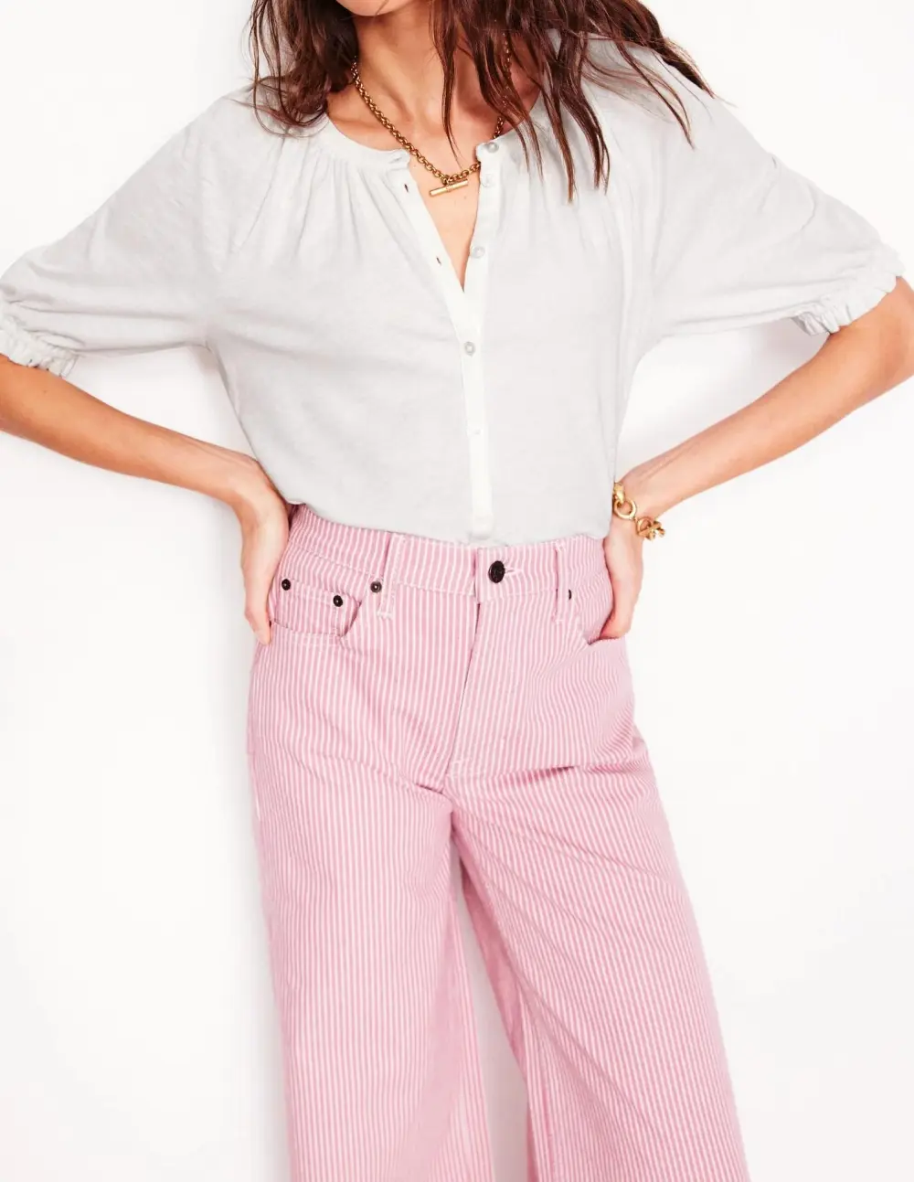 White Loose - Fit Jersey Blouse