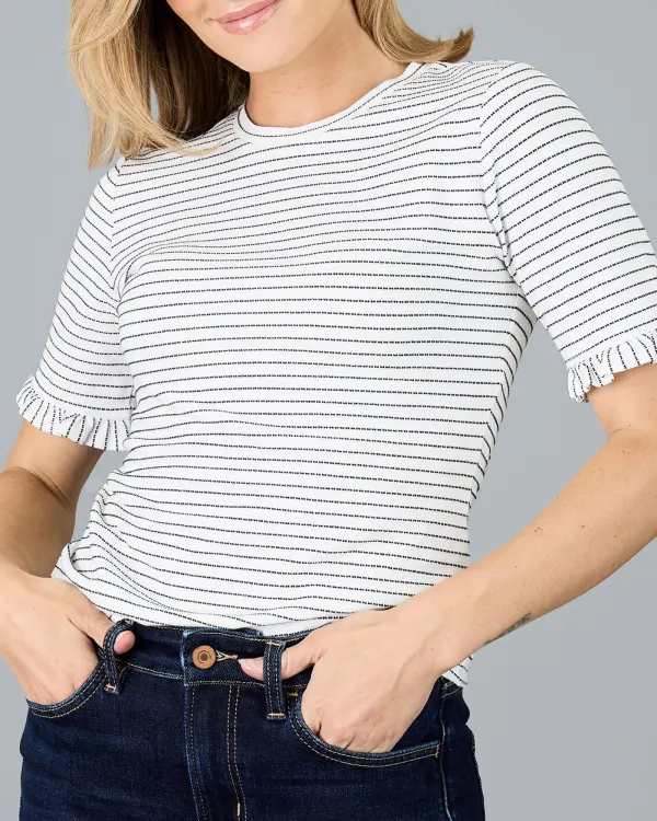 Striped Short-Sleeve T-Shirt With Ruffled Cuffs