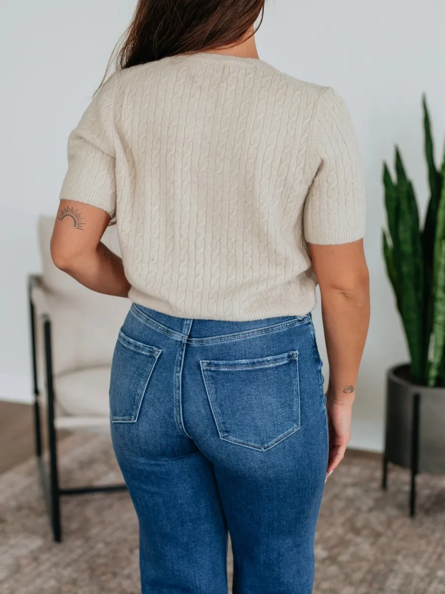 Cable Knit Short Sleeve Cardigan