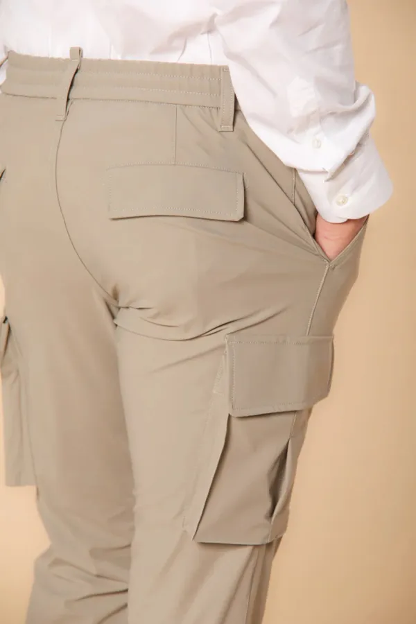 Men's Beige Twill Elastic Waist Slim Fit Cargo Pants