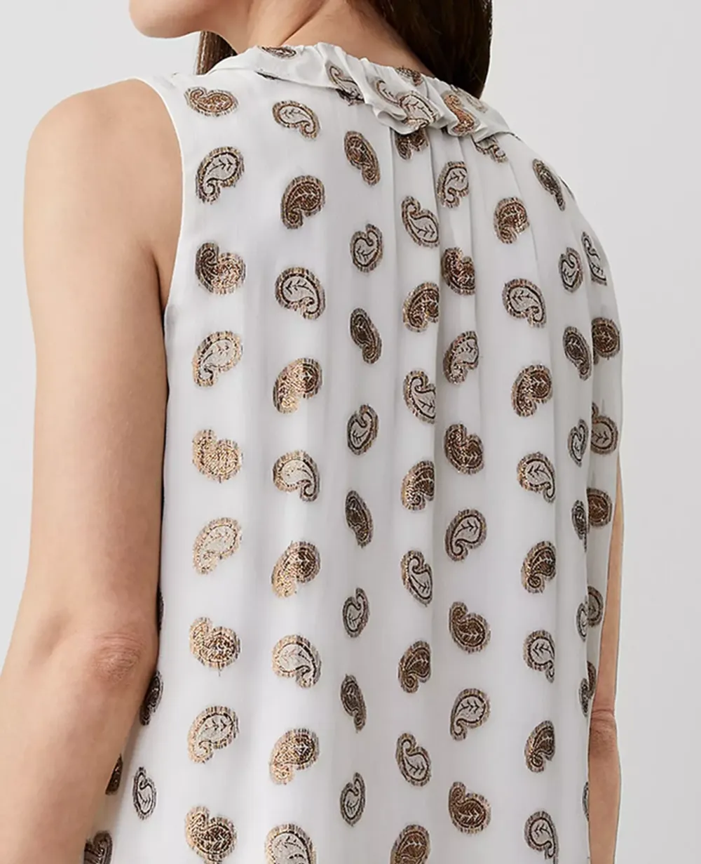 Metallic Paisley Clip Ruffle Neck Popover