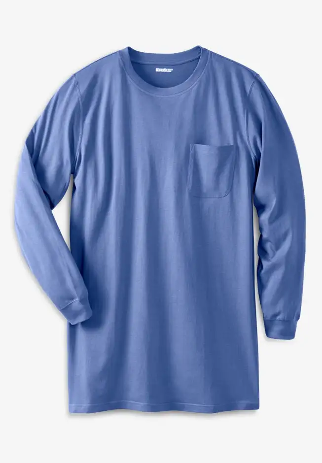 Shrink-Less Lightweight Longer-Length Long-Sleeve Crewneck Pocket Tee