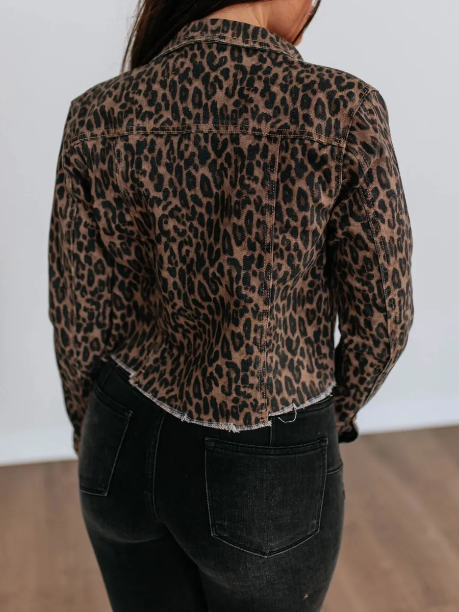 Leopard Button Up Cropped Jacket