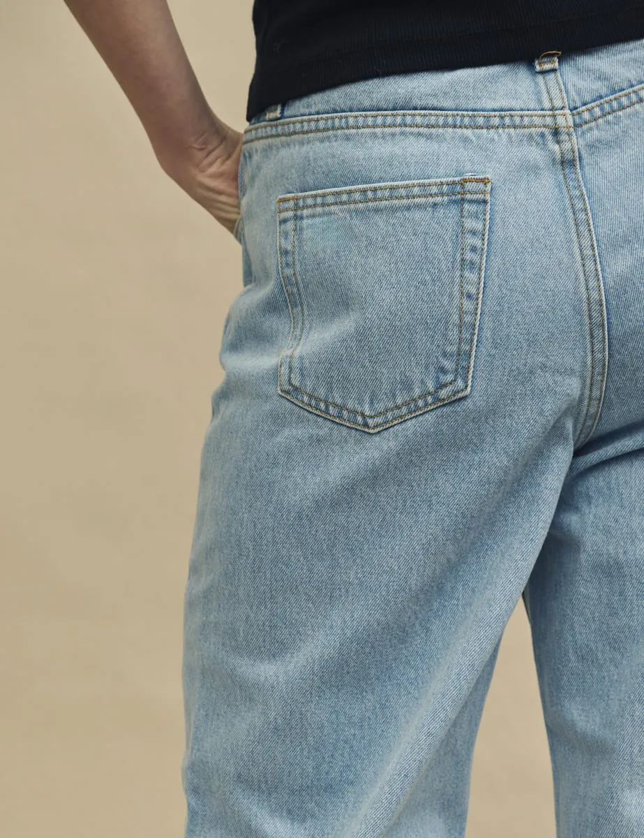 Blue Light Wash Cropped High Rise Wide Leg Jeans