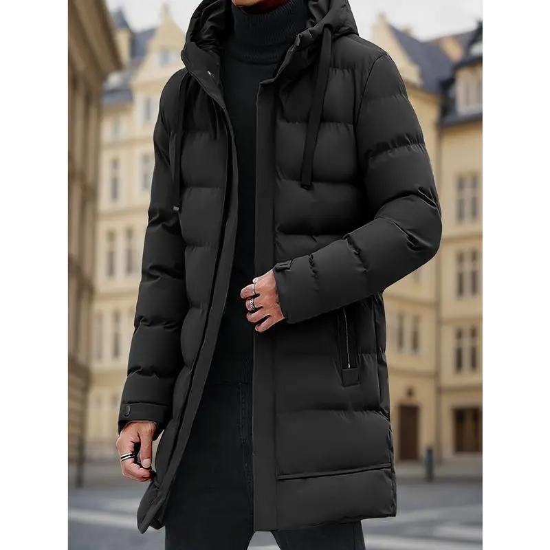 Men's Heavy-Duty Windproof Winter Coat - Thickened Full-Zip Hooded Jacket with Padded, Full-Zip Closure & Two Pockets, Machine Washable Cold-Resistant Outerwear for Skiing, Commuting, and Daily Use (Casual Fit) Menswear Zipper Outdoor Stylish