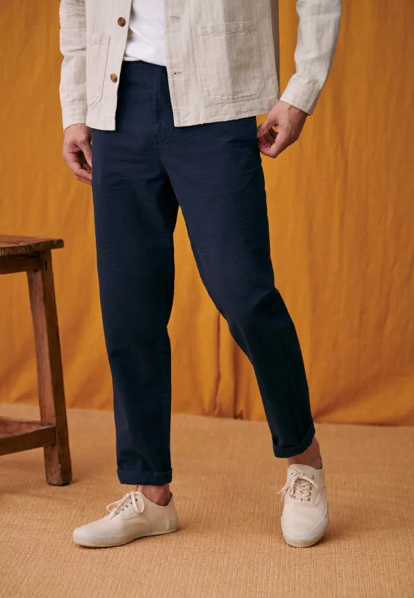 Trousers-Navy Seersucker