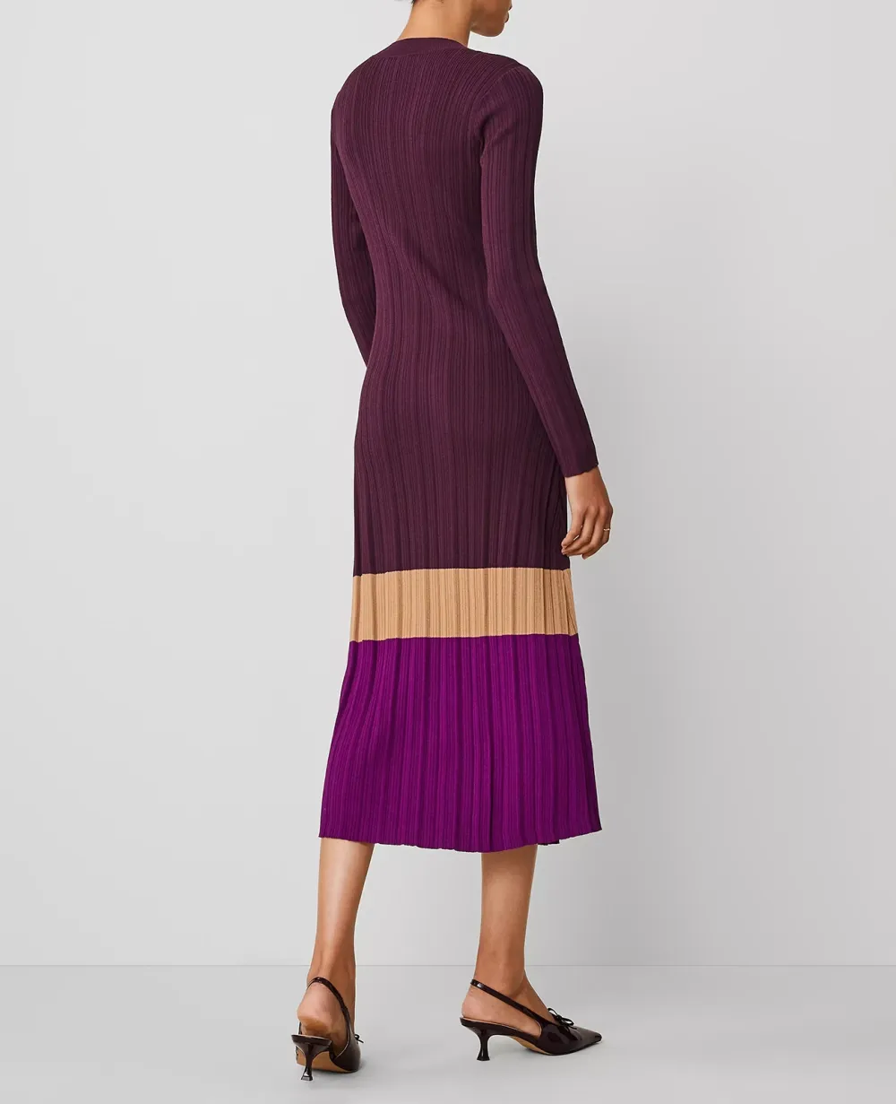 Colorblock Ribbed Mock Neck Sweater Dress