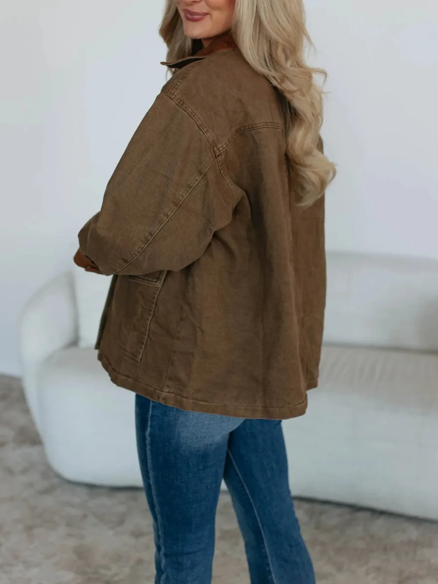 Contrast Collar Zip Up Jacket