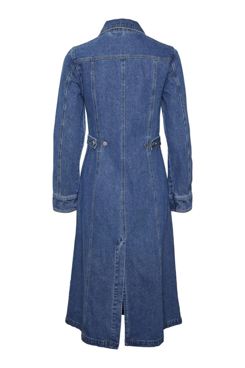 Denim Button Front Long Sleeve Dresses