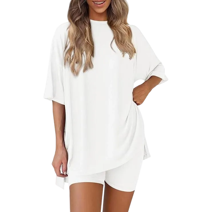 Women's Two Piece Lounge Set 2025 Summer Casual Oversized Shirts