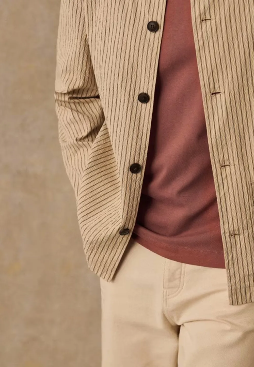 Jacket-Seersucker Beige Rayures Vertes