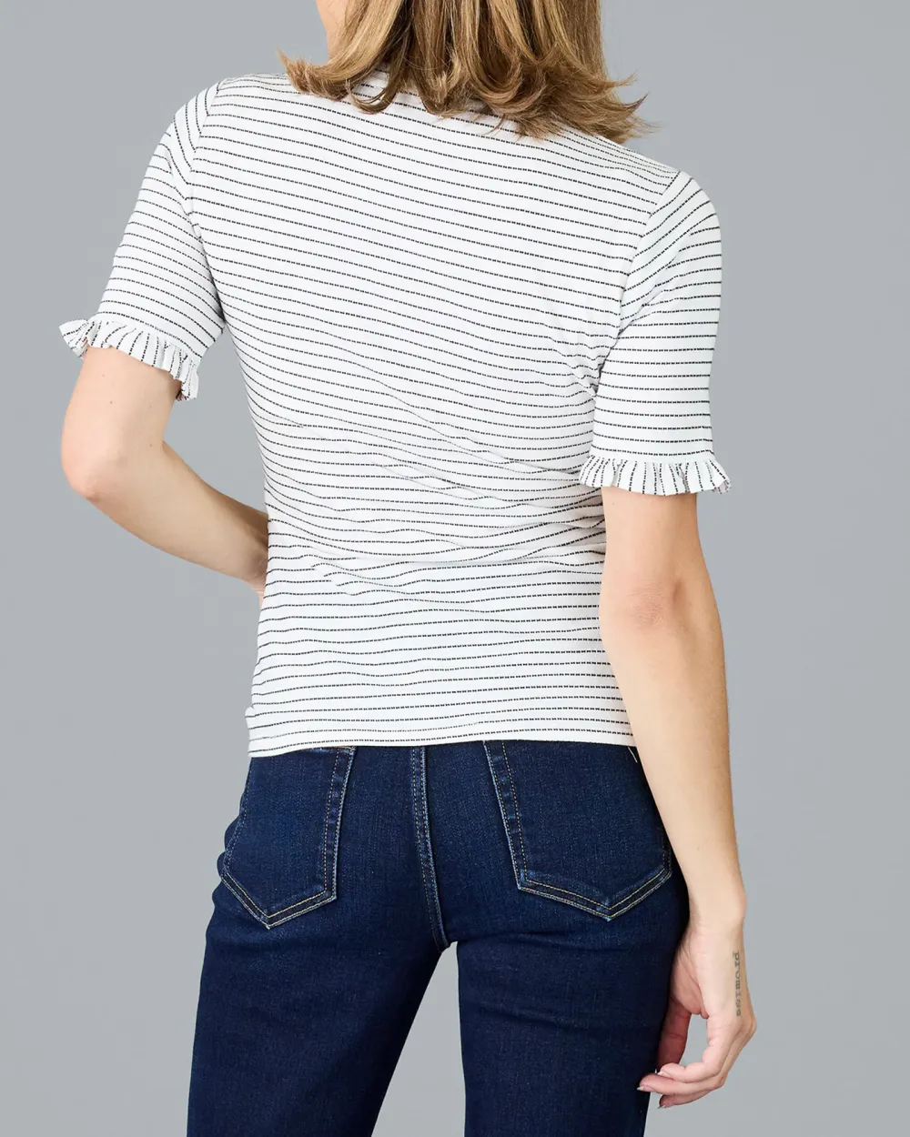 Striped Short-Sleeve T-Shirt With Ruffled Cuffs