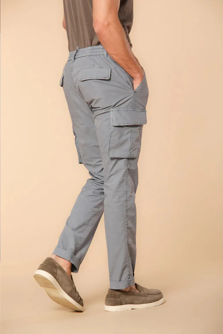 Men's Air Force Blue Slim Fit Parachute Fabric Cargo Pants with Large Pockets