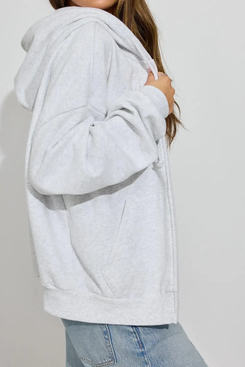 White Full Zip Hoodie Crop Top