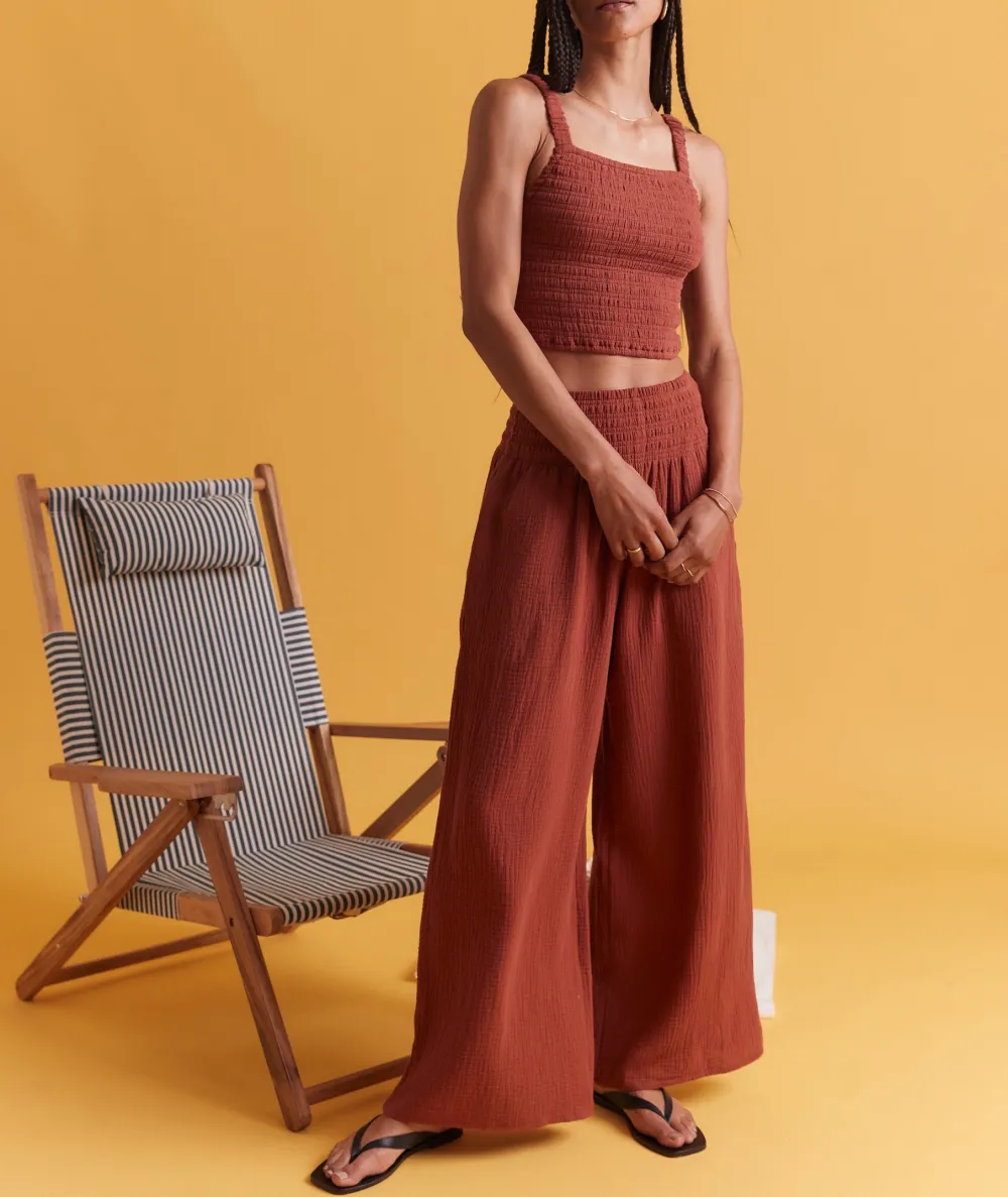 Rust-Colored Wide-Leg Palazzo Trousers