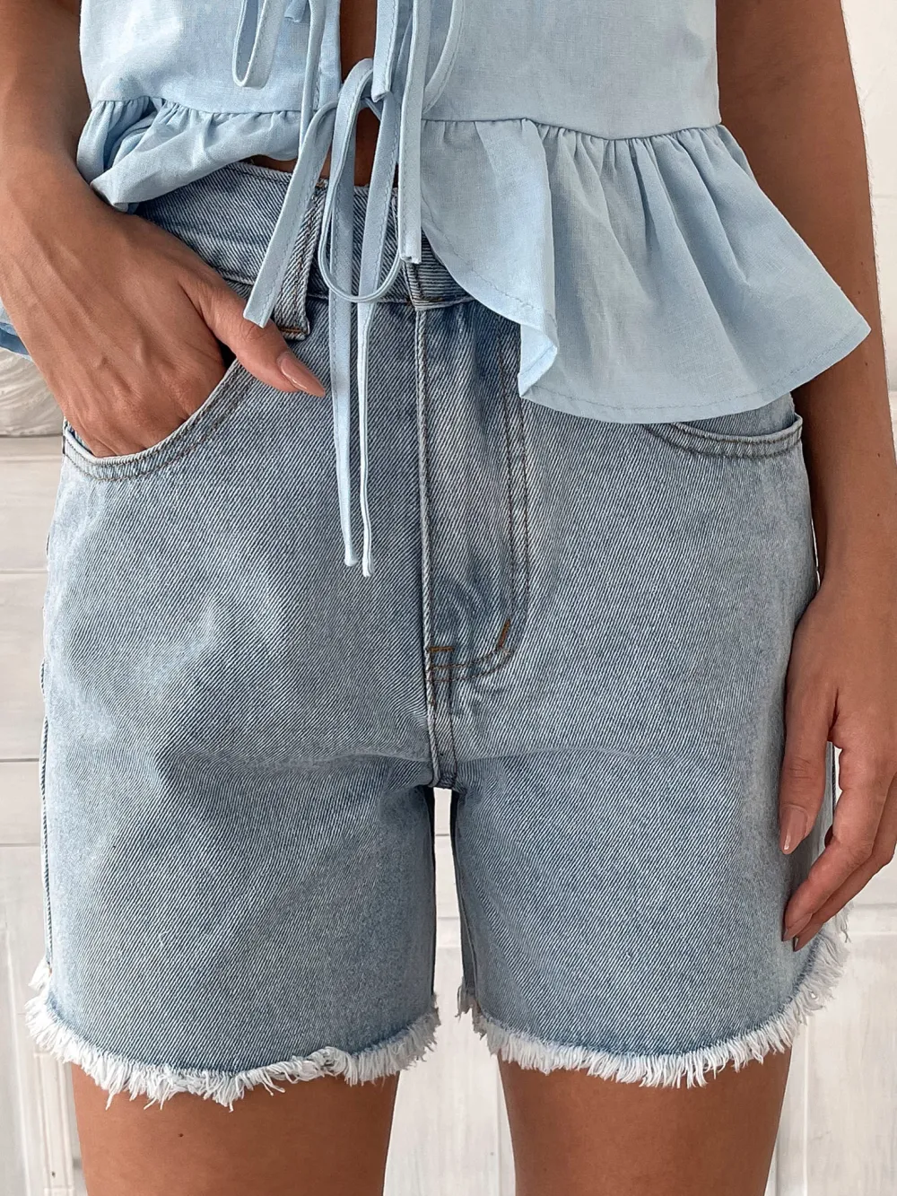 Light Blue High Waist Shorts
