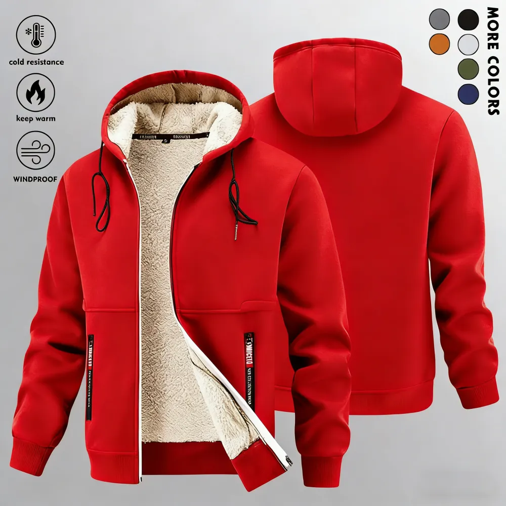 🔥Last Day Promotion🔥Men's Winter Sherpa Hooded Jacket, Thick Warm Zip-Up Hoodie