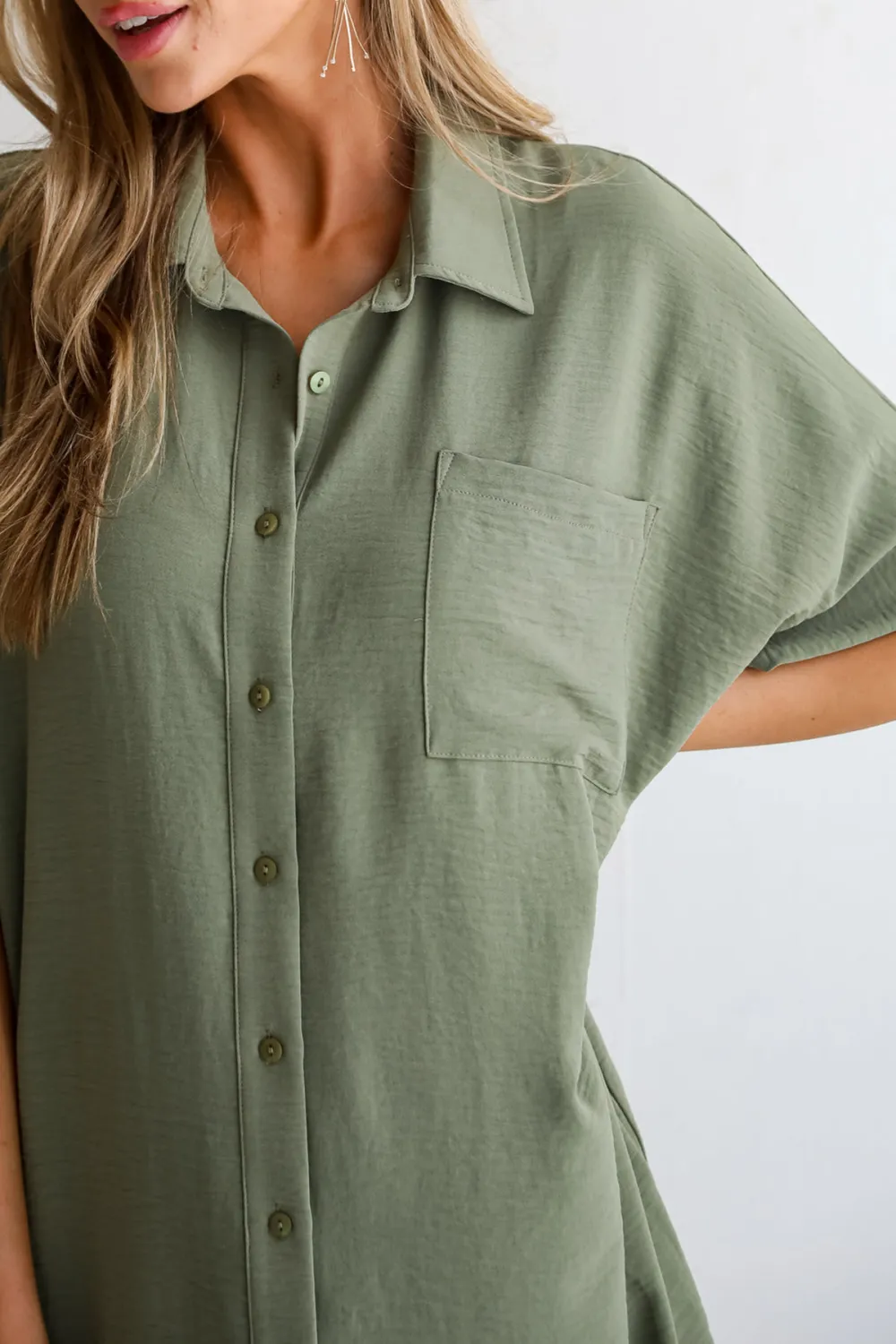 Composed Persona Green Button Front Midi Dress