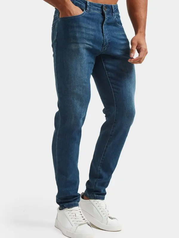 Mid Blue Casual Daily Athletic Jeans