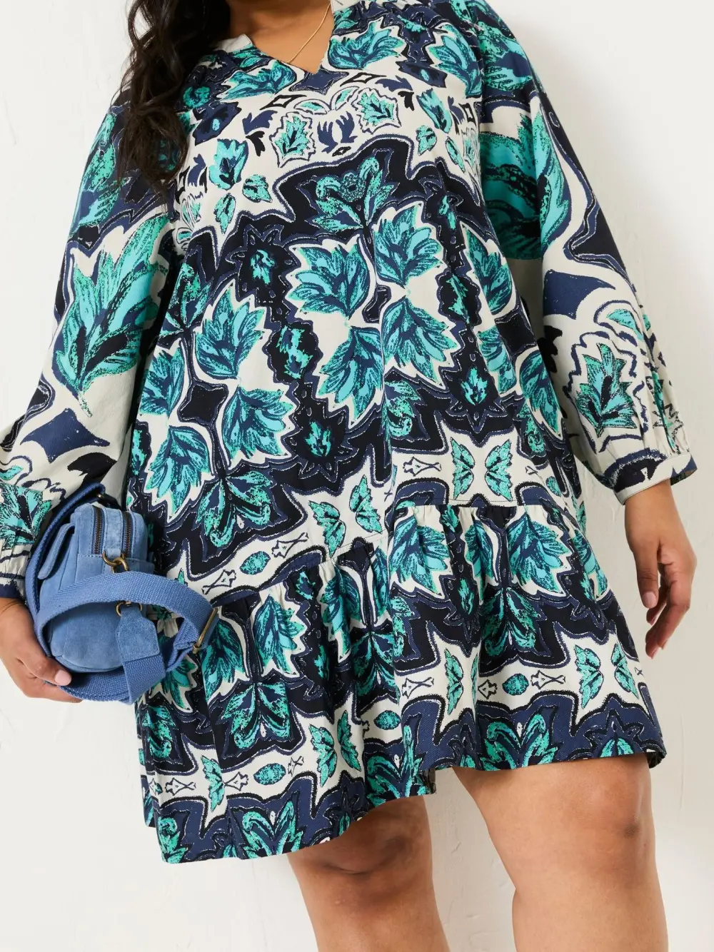 Green Floral Mirrored Long Sleeve Mini Dress
