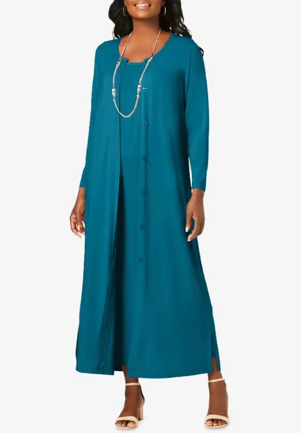 Crew Neck Stretch Knit Duster Set