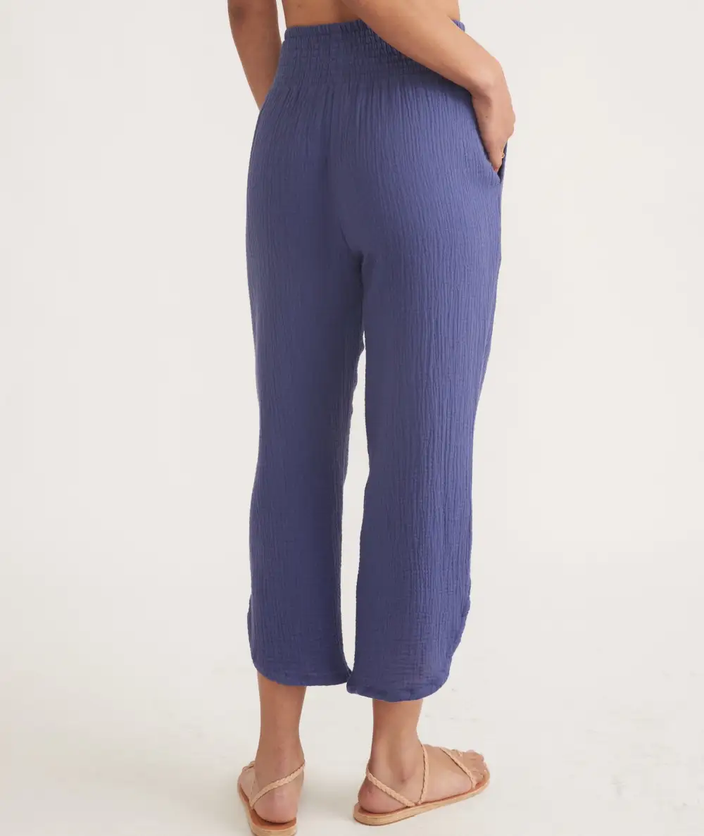 Navy Blue Double Cloth Wide Pants