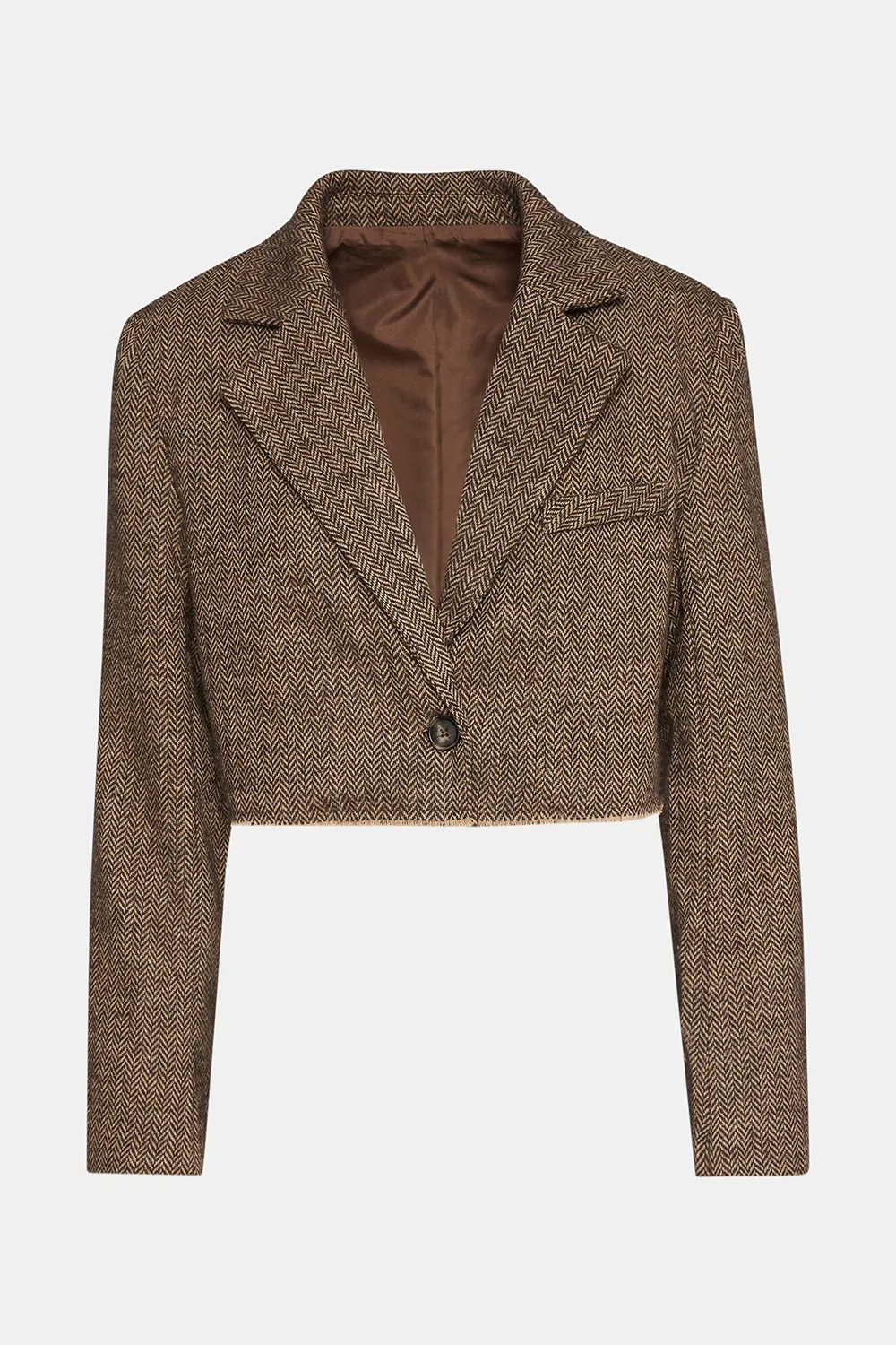 V Neck Cropped Blazer Brown