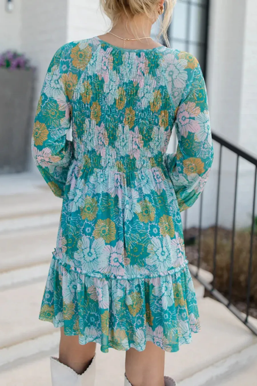 Teal Multi Printed Babydoll Dress