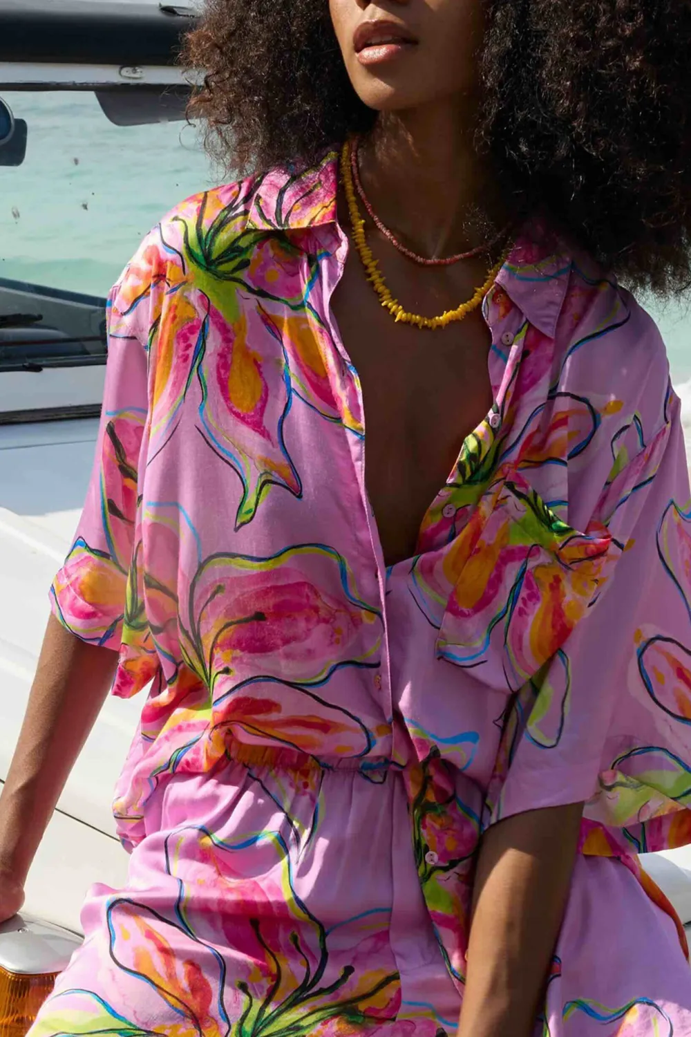 Lazy Vacation Style Lilac Lily Long-Sleeved Shirt