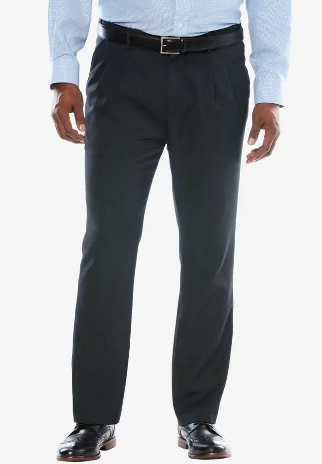 No Hassle Classic Fit Expandable Waist Double-Pleat Dress Pants