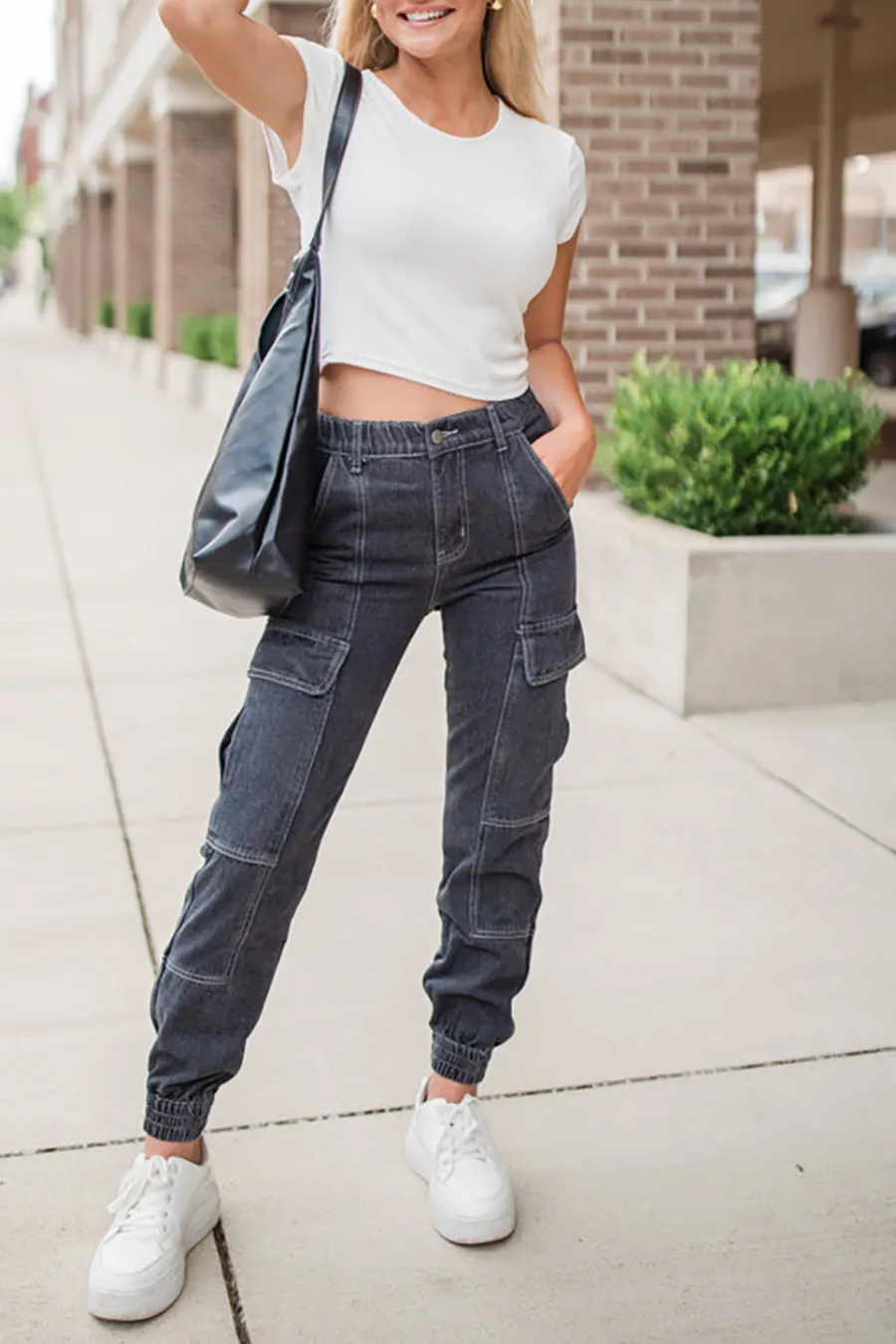 Washed Black Cargo Style Jeans