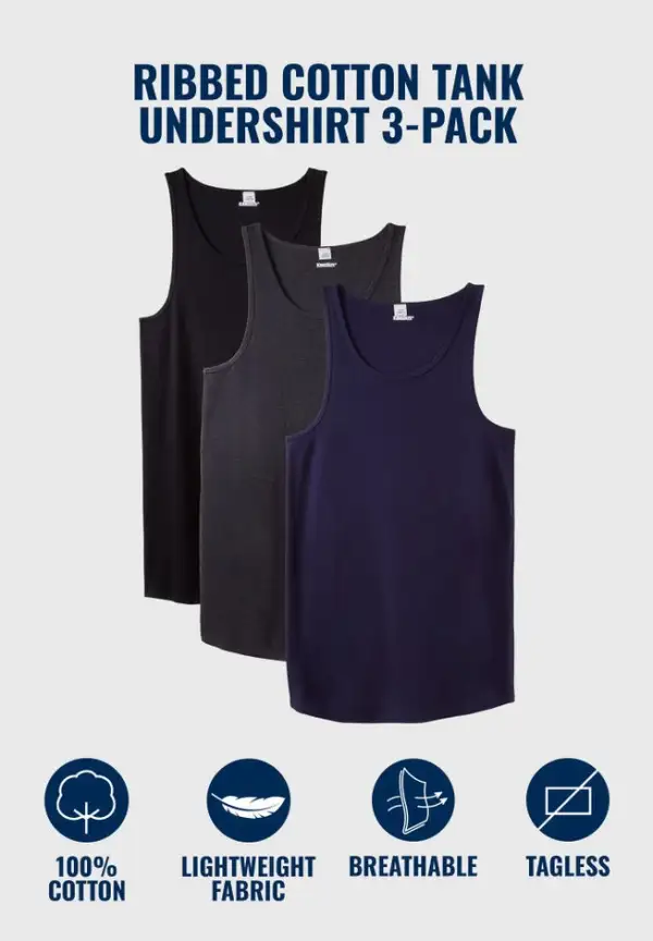 3-Pack Ribbed Cotton Tank Undershirt