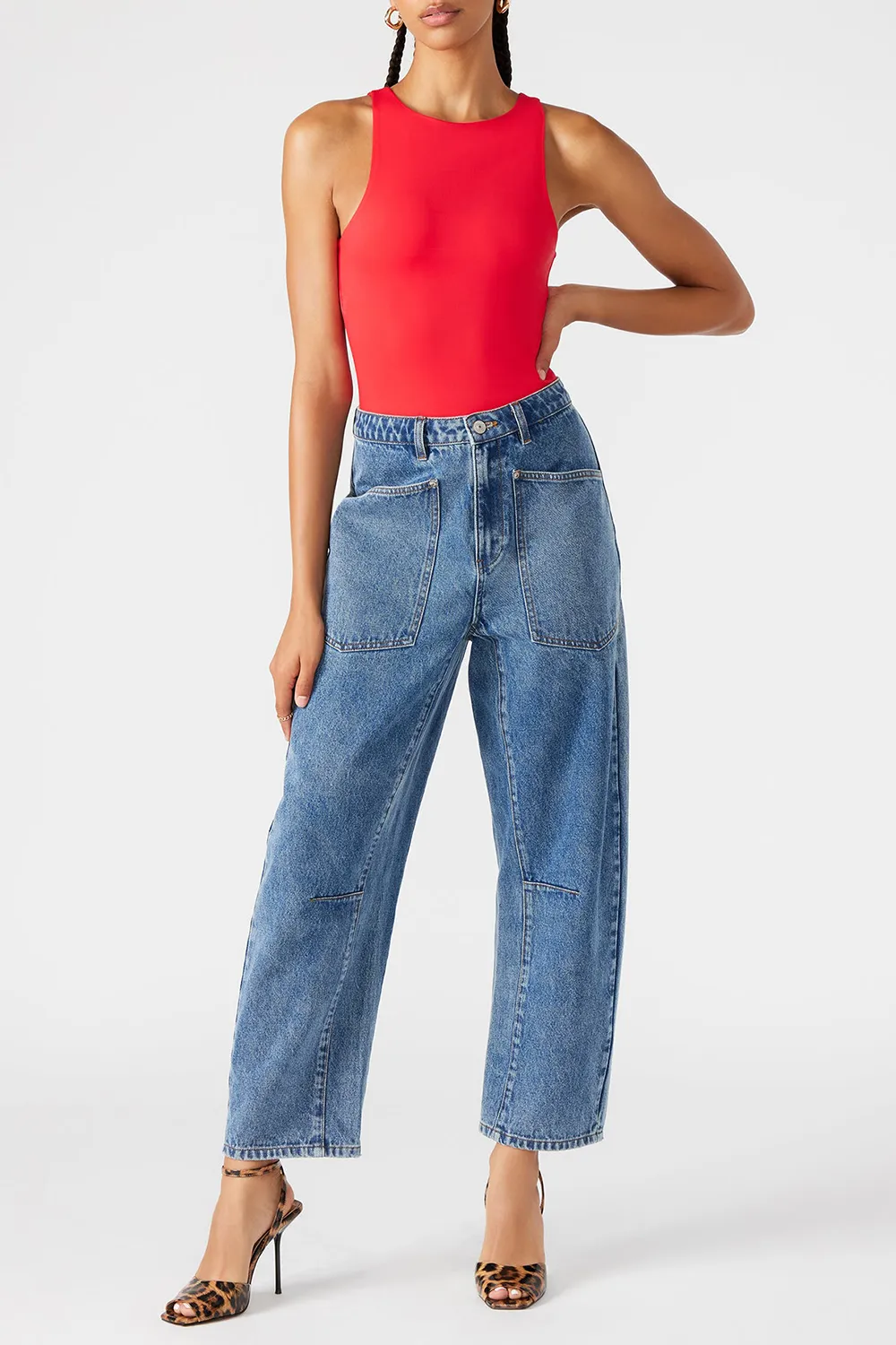 Crew Neck Bodysuit Red