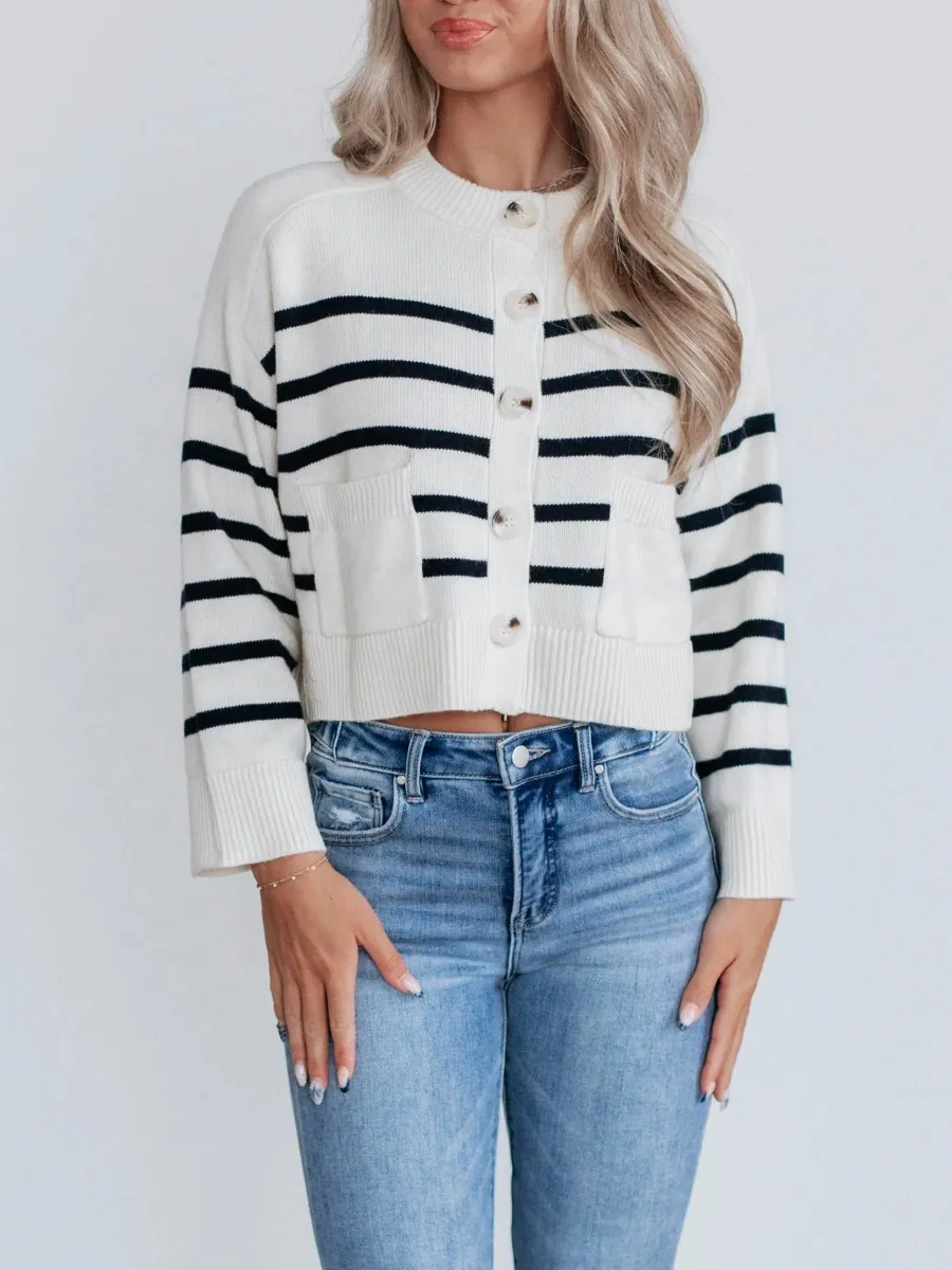 Striped Knit Button Cardigan