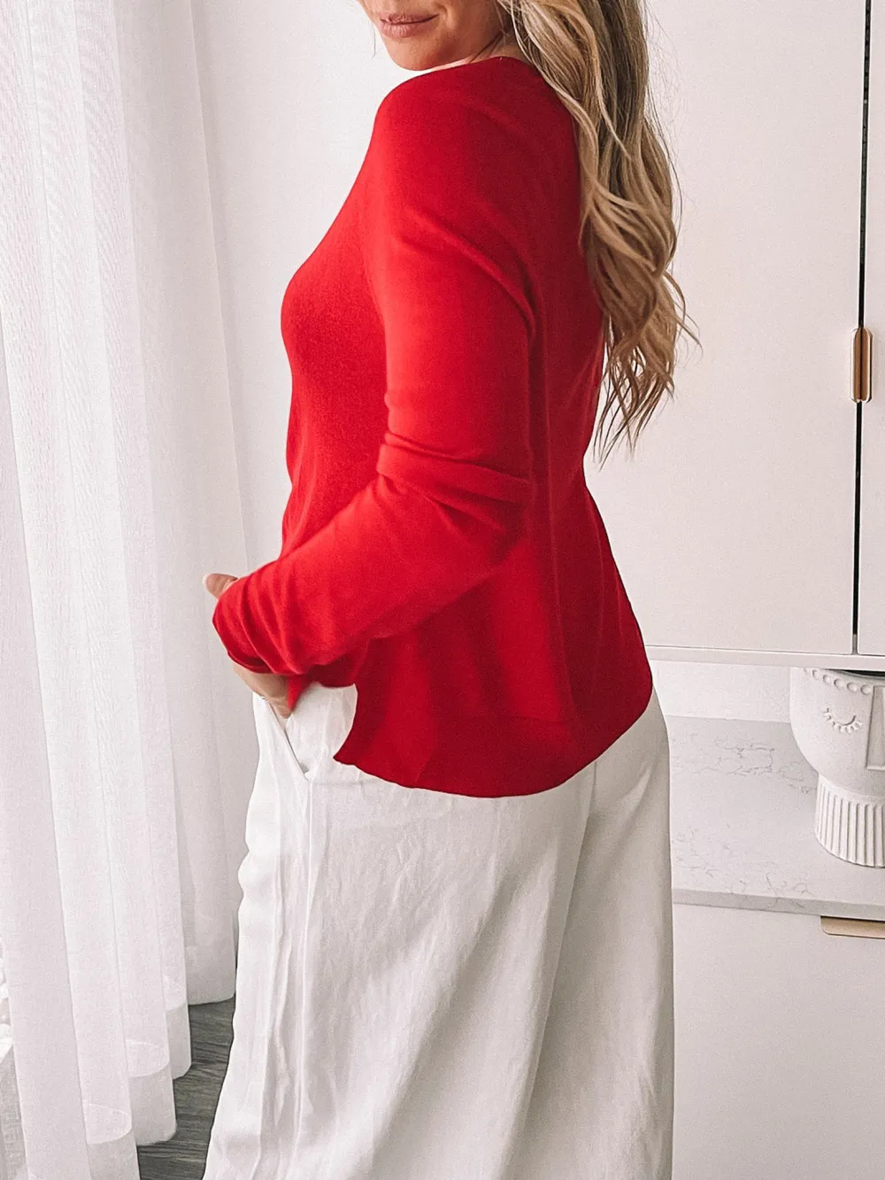 Red Crew Neck Knit Top