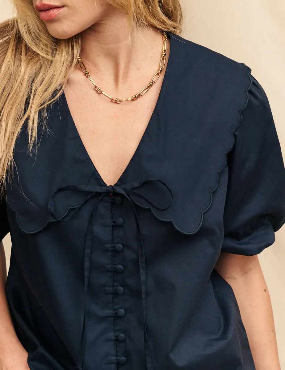 V-neck Black Short Sleeve Blouse