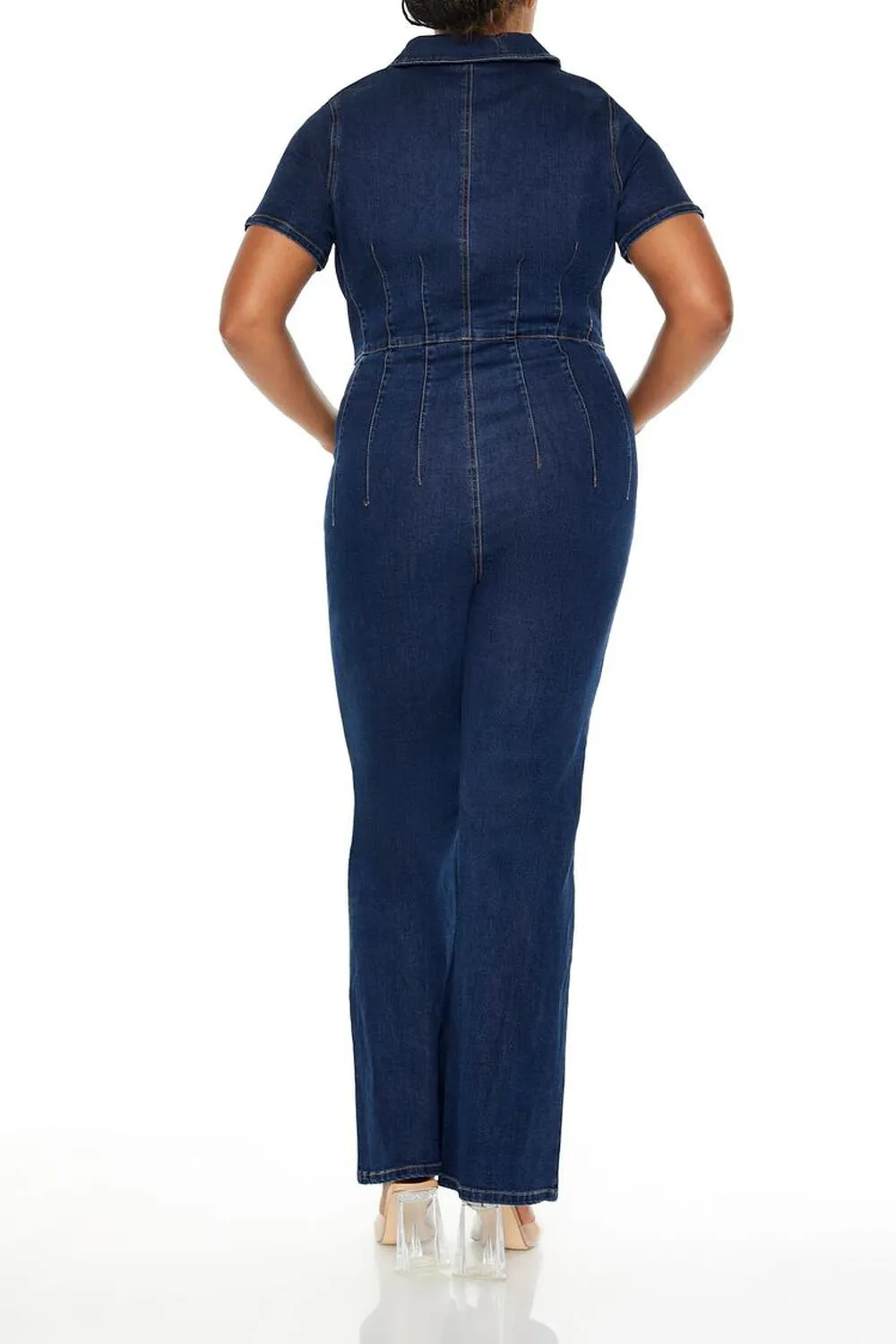 Plus Size Denim Zip-Up Jumpsuit