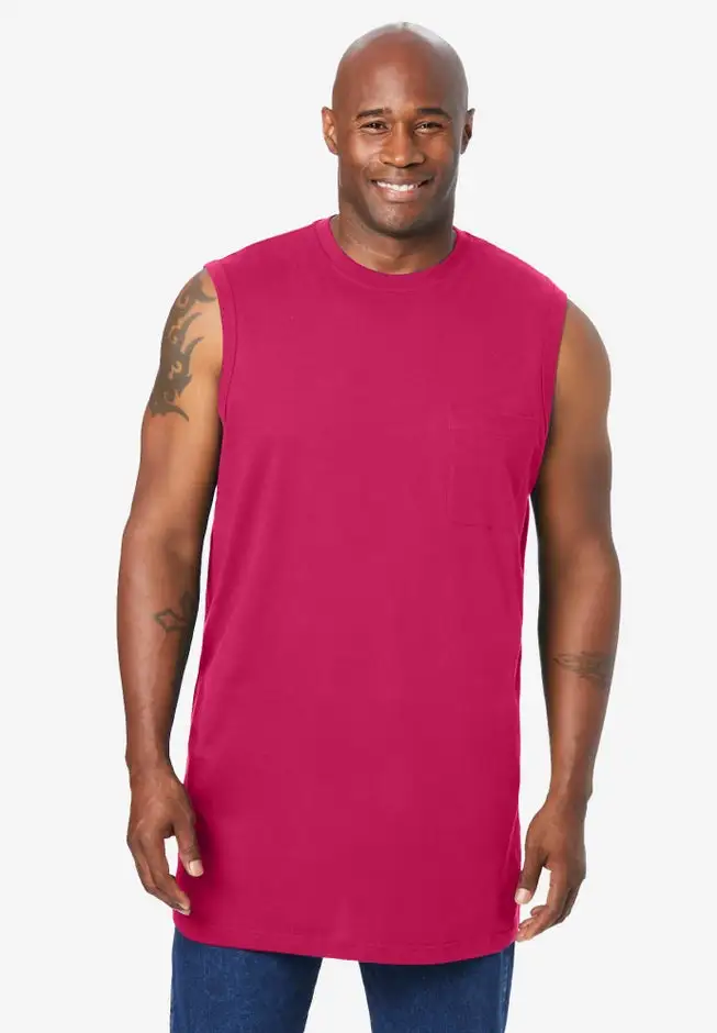 Shrink-Less Longer-Length Lightweight Muscle Pocket Tee