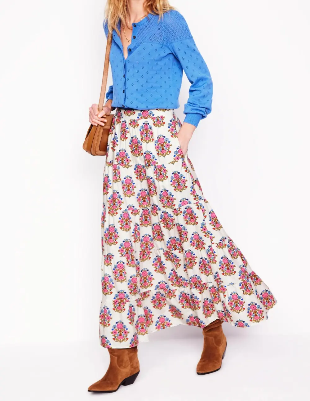 Pink and White Paisley - Print Nadia Poplin Maxi Skirt