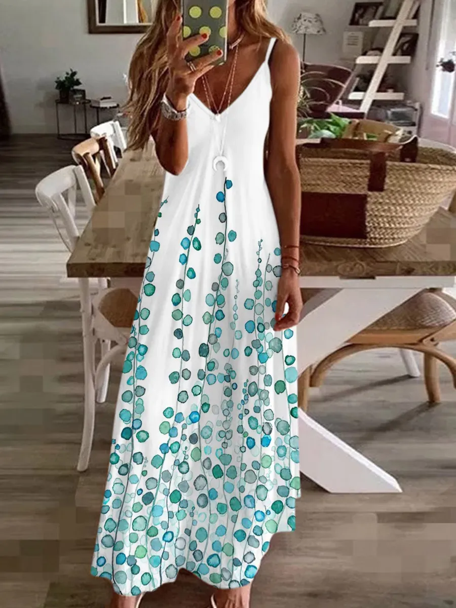 Casual Flower Print Suspender Dress
