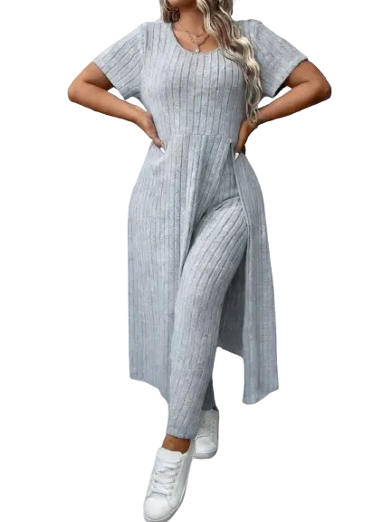 Women's Plus Size Minimalist Ribbed 2pc Tunic Set